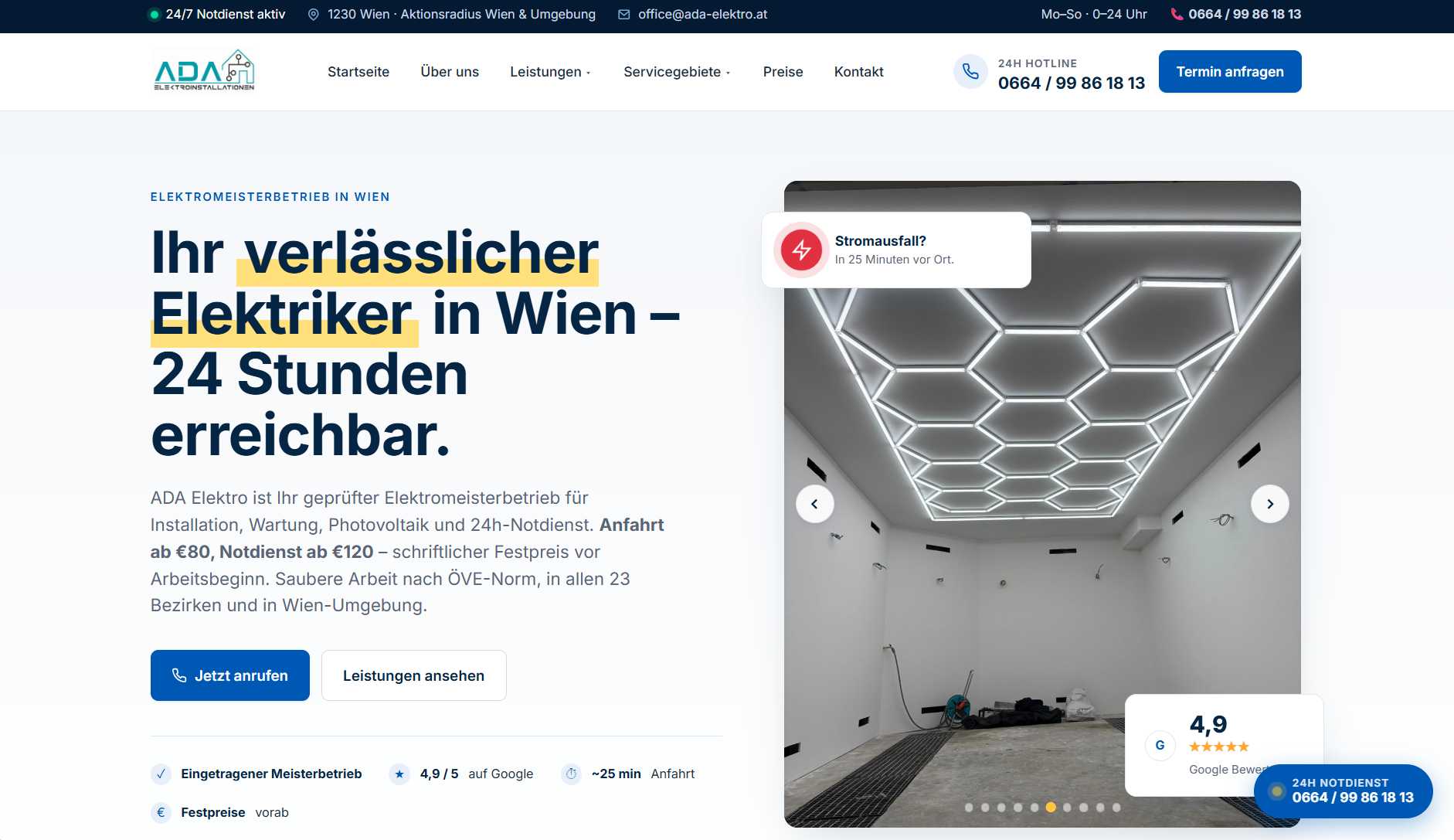 Website-Projekt Ada-Elektro.at (Elektrotechnik) — umgesetzt von Werbegrafik Design